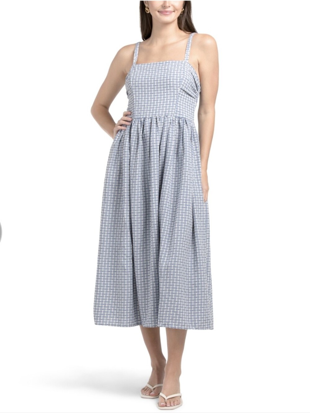 Square-Neck Blue Midi Dress(S)